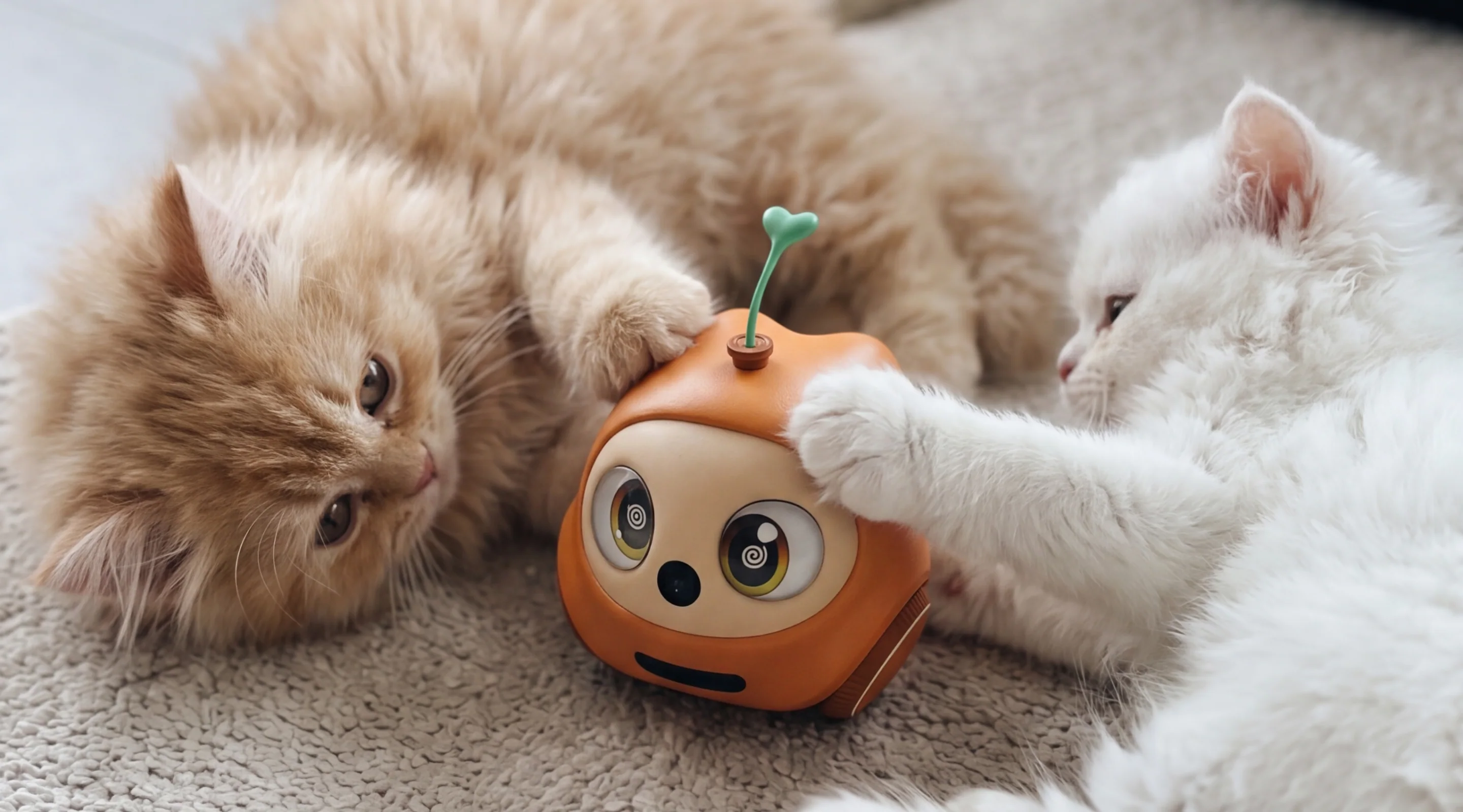 两只猫围着 Moii 玩耍